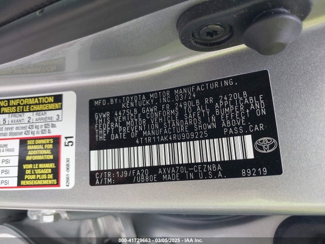 4T1R11AK4RU909225 Toyota CAMRY LE