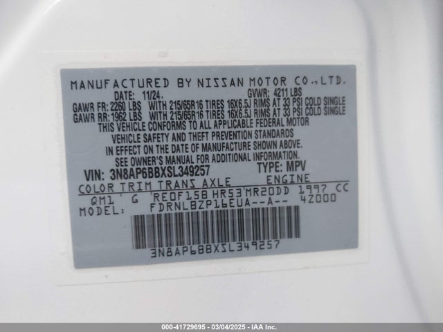 3N8AP6BBXSL349257 Nissan Kicks S Intelligent Awd