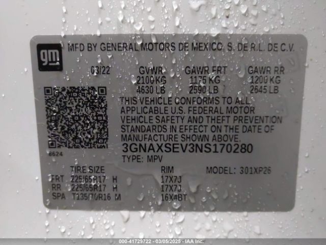 3GNAXSEV3NS170280 Chevrolet Equinox Awd Ls