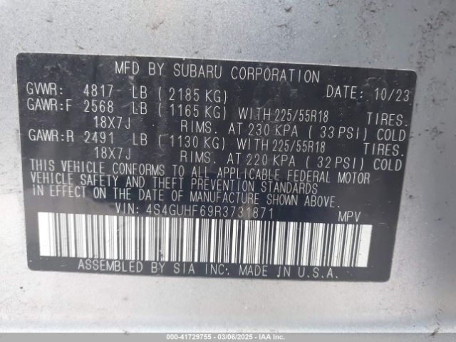 4S4GUHF69R3731871 Subaru Crosstrek Sport
