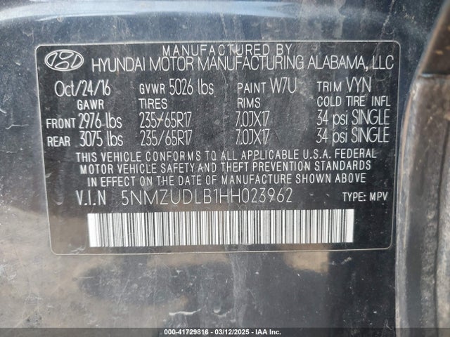 5NMZUDLB1HH023962 Hyundai Santa Fe Sport 2.4l
