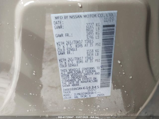 1N6ED1EK1RN616345 Nissan Frontier Pro-4x 4x4