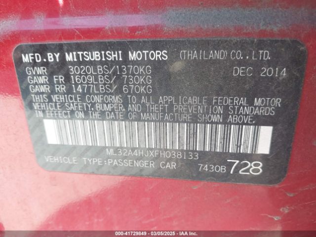 ML32A4HJXFH038133 Mitsubishi Mirage Es/rf