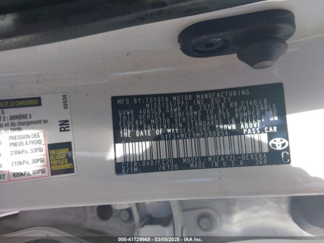 5YFS4MCE9MP090854 Toyota Corolla Se Nightshade Edition