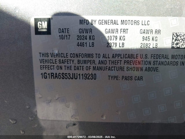 1G1RA6S53JU119230 Chevrolet l3a - direct injection, variable valve timing, hybrid, gen 1
