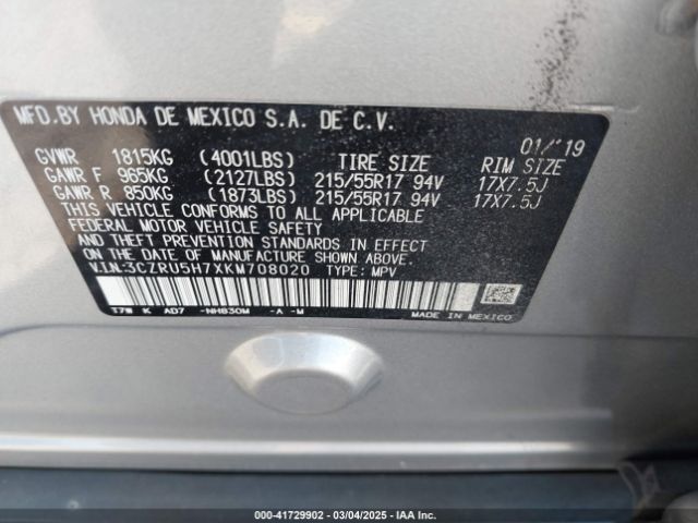 3CZRU5H7XKM708020 Honda Hr-v Ex-l