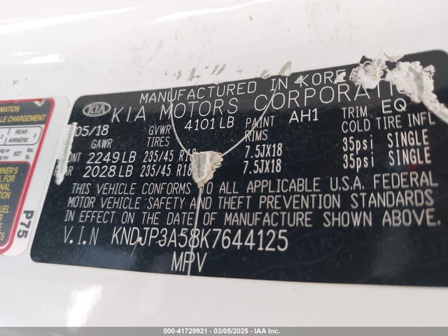KIA SOUL + 2019 KNDJP3A58K7644125 Image 9