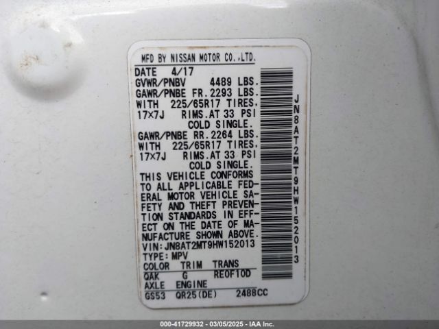 JN8AT2MT9HW152013 Nissan ROGUE S