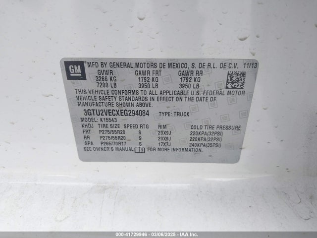 GMC Sierra 1500 Slt 2014 3GTU2VECXEG294084 Image 9