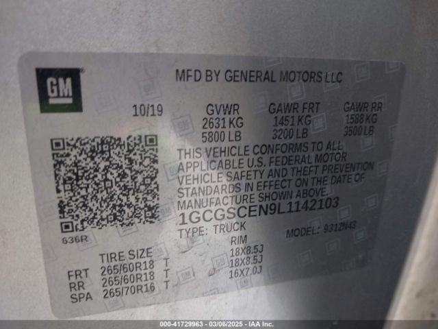 1GCGSCEN9L1142103 Chevrolet Colorado 2wd  Short Box Lt