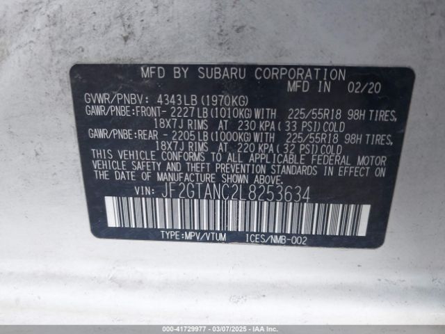 JF2GTANC2L8253634 Subaru 2020