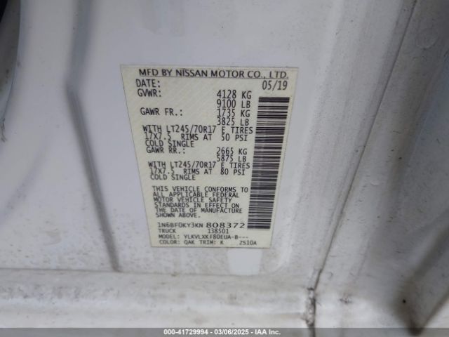 1N6BF0KY3KN808372 Nissan Nv Cargo Nv2500 Hd Sv V6