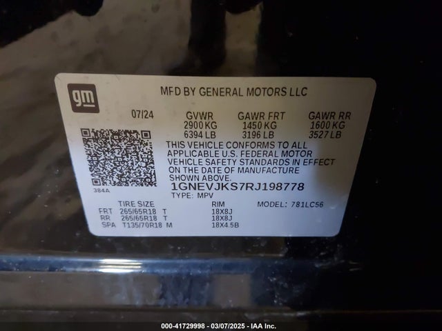 1GNEVJKS7RJ198778 Chevrolet Traverse Awd Z71