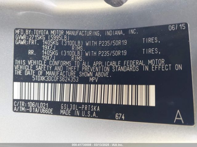 5TDXK3DC0FS624353 Toyota Sienna Se 8 Passenger