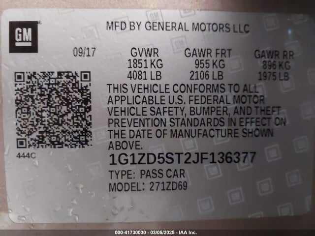 1G1ZD5ST2JF136377 Chevrolet MALIBU LT