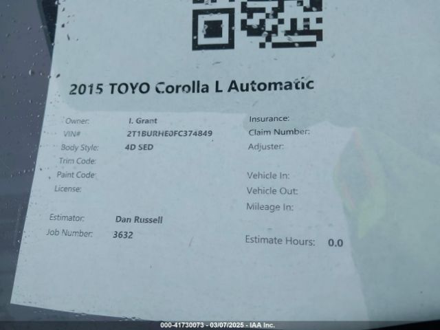 2T1BURHE0FC374849 Toyota Corolla S Premium