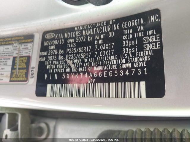 5XYKT4A66EG534731 KIA SORENTO LX