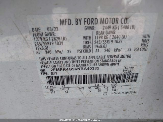 2FMPK4G96NBA40332 Ford EDGE SE
