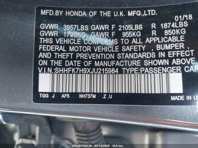 SHHFK7H9XJU215984 Honda Civic Sport Touring