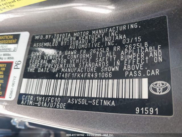 4T4BF1FK4FR491066 Toyota CAMRY LE