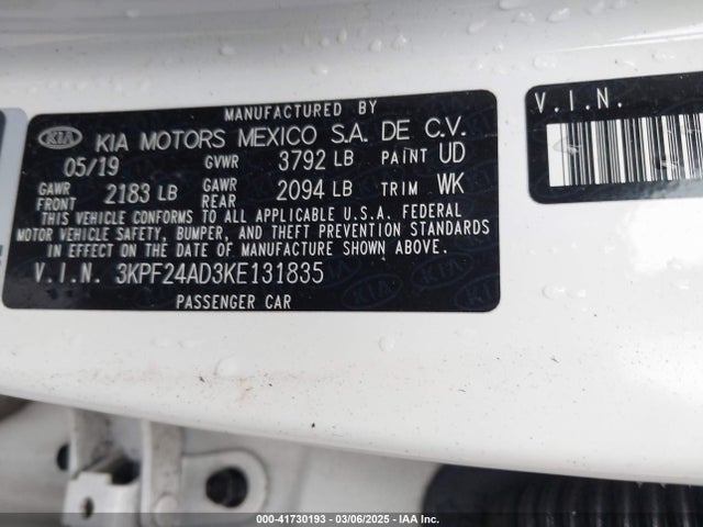 3KPF24AD3KE131835 KIA Forte Lxs