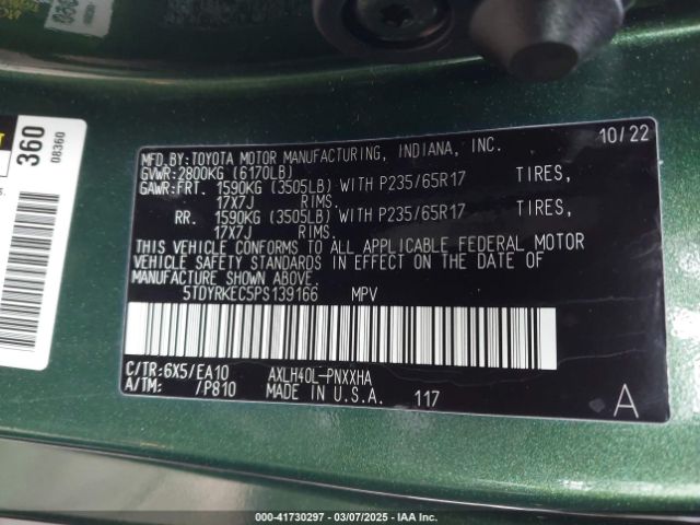 5TDYRKEC5PS139166 Toyota SIENNA XLE