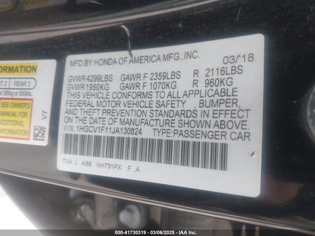 1HGCV1F11JA130824 Honda ACCORD LX