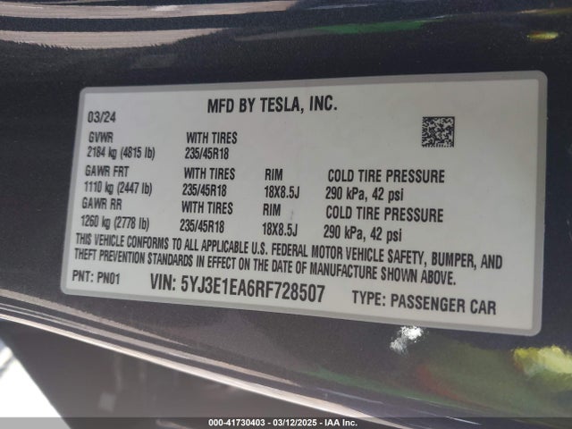 2024 TESLA MODEL 3 5YJ3E1EA6RF728507 Photo 8