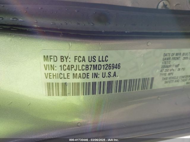 1C4PJLCB7MD126946 Jeep Cherokee Latitude Fwd