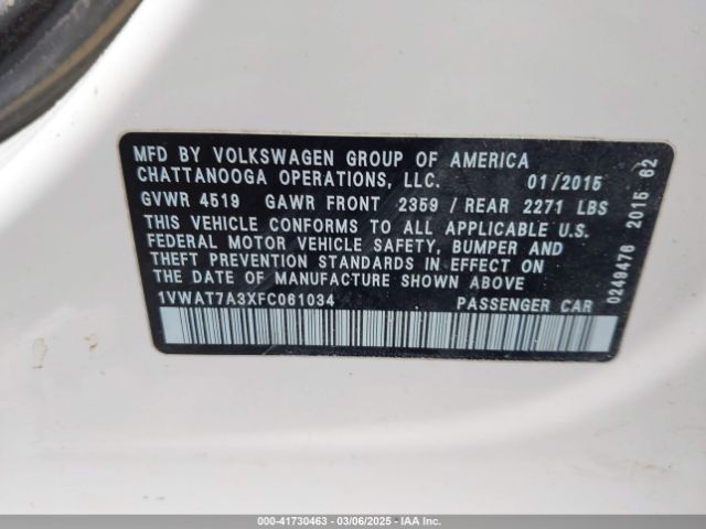 1VWAT7A3XFC061034 Volkswagen Passat 1.8t S