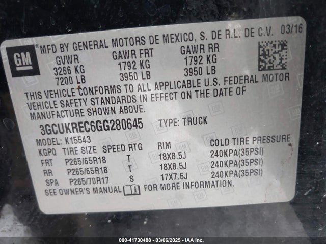 Chevrolet Silverado 1500 2lt 2016 3GCUKREC6GG280645 Image 9