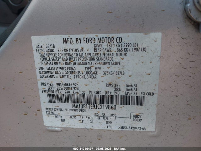 MAJ3P1TE9JC219860 Ford Ecosport Se