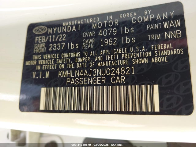 KMHLN4AJ3NU024821 Hyundai Elantra Hybrid Limited