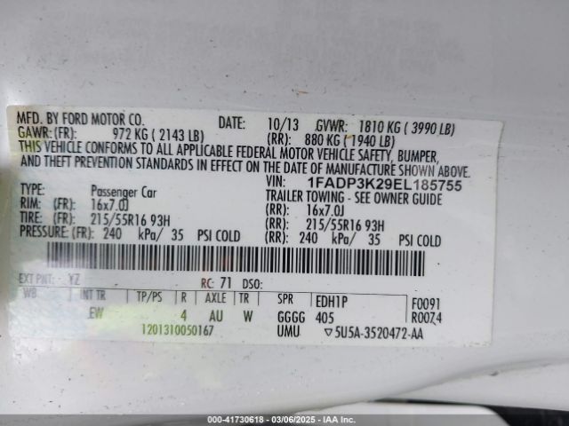 1FADP3K29EL185755 Ford FOCUS SE