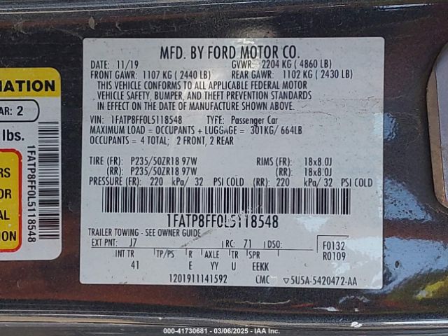 2020 FORD MUSTANG 1FATP8FF0L5118548 Photo 8