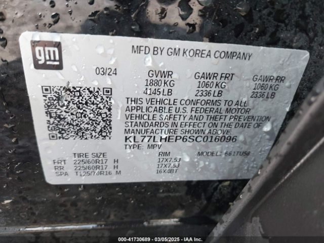 KL77LHEP6SC016096 Chevrolet Trax Fwd Lt