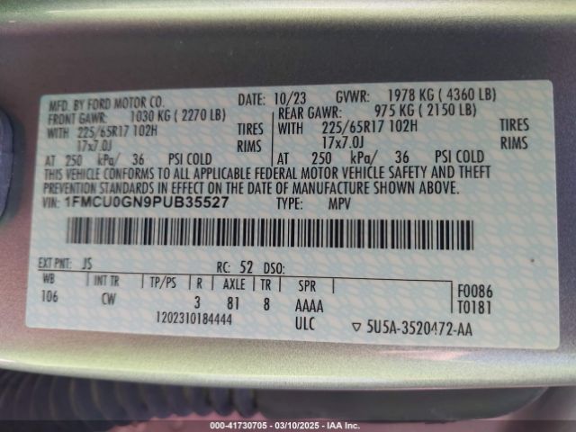 1FMCU0GN9PUB35527 Ford Escape Active