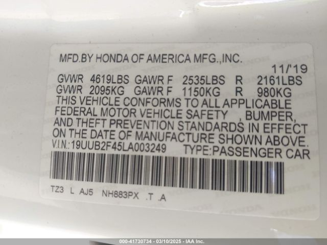 19UUB2F45LA003249 Acura Tlx Tech Package