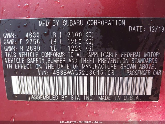 4S3BWAG62L3015108 Subaru Legacy Sport