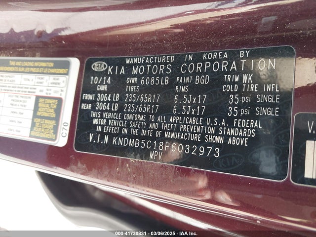 KIA SEDONA LX 2015 KNDMB5C18F6032973 Image 9