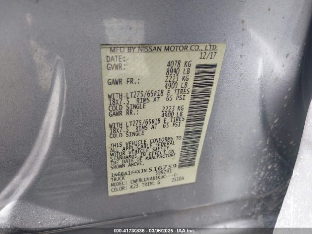 1N6BA1F4XJN516759 Nissan Titan Xd Pro-4x Diesel