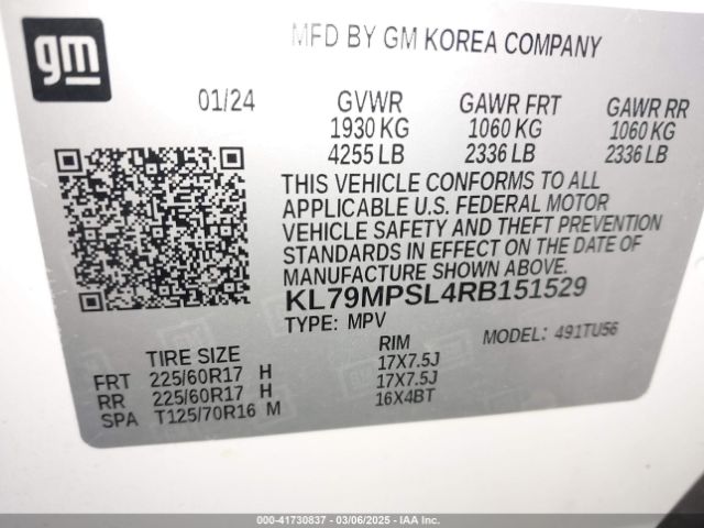 KL79MPSL4RB151529 Chevrolet Trailblazer Fwd Lt