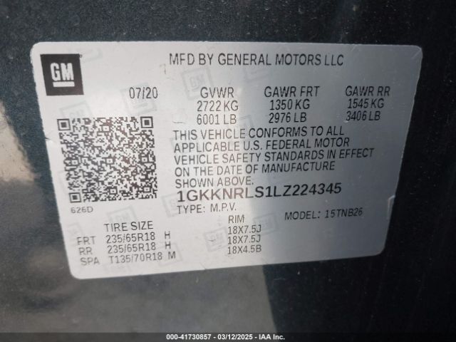 1GKKNRLS1LZ224345 GMC Acadia Fwd Sle