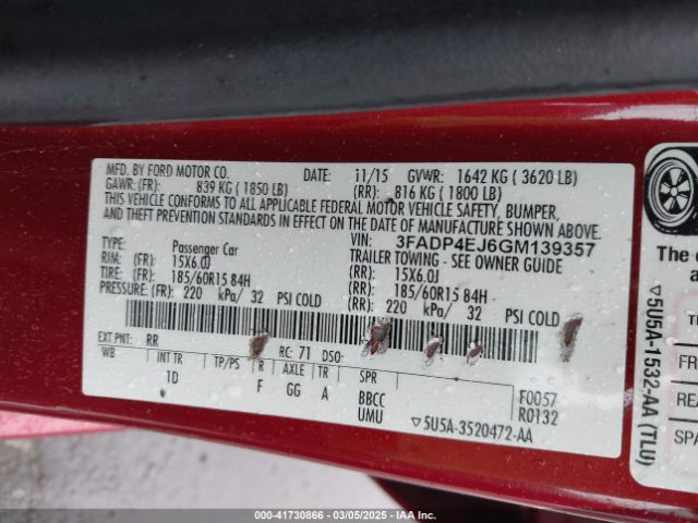 3FADP4EJ6GM139357 Ford FIESTA SE