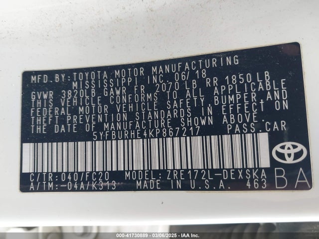 Toyota COROLLA SE 2019 5YFBURHE4KP867217 Image 9