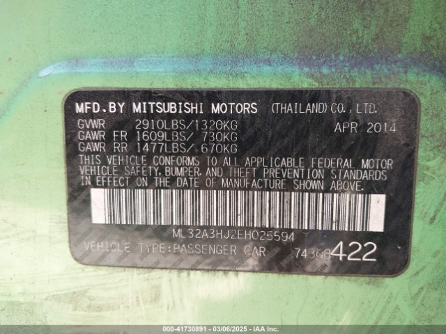 ML32A3HJ2EH025594 Mitsubishi MIRAGE DE