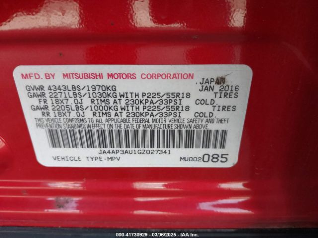 JA4AP3AU1GZ027341 Mitsubishi Outlander Sport 2.0 Es