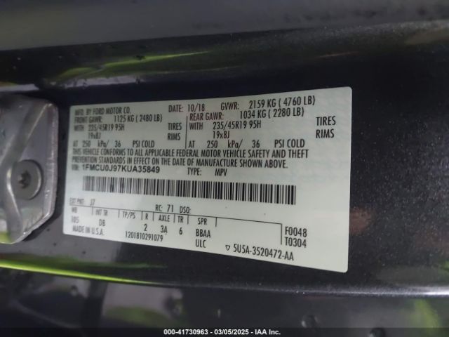 1FMCU0J97KUA35849 Ford Escape Titanium