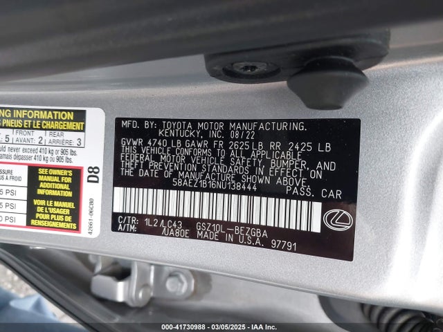 58AEZ1B16NU138444 Lexus Es 350 Luxury