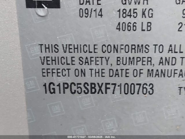 1G1PC5SBXF7100763 Chevrolet Cruze 1lt Auto